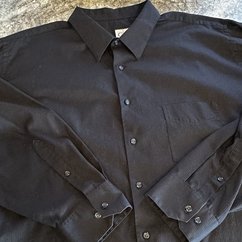 Geoffrey Beene Black Dress Shirt Size 19 34/35 Big Fit 3XL Textured Wrinkle Free